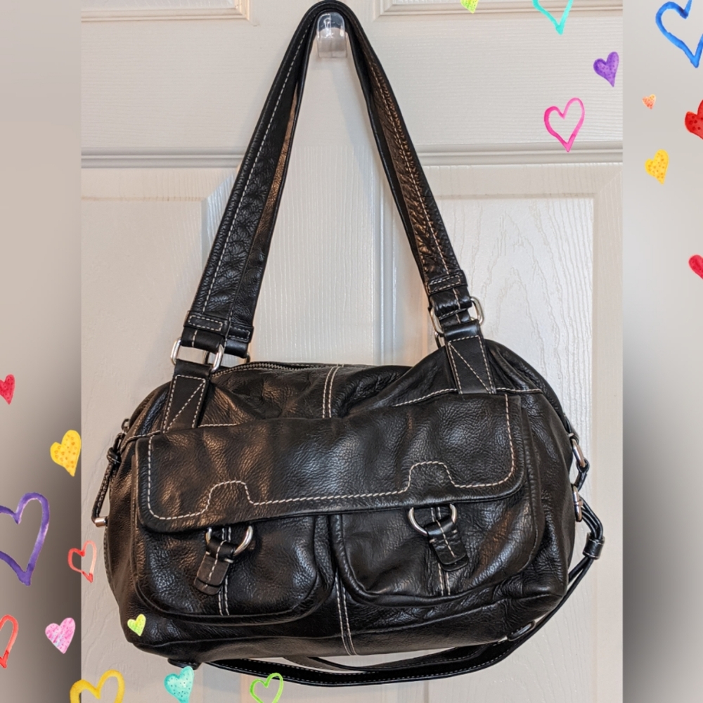 BANANA REPUBLIC BLACK LEATHER SHOULDER BAG - Picture 1 of 8